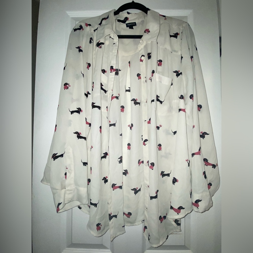 Torrid Dachshund Print Harper Blouse sz3
